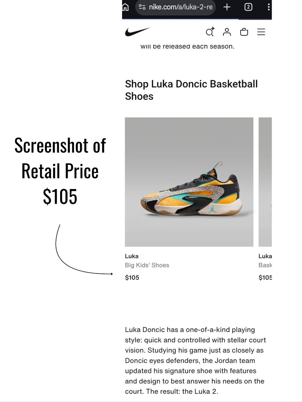 Jordan Luka 2 The Pitch Big Girls Size 3.5 Youth Athletic-Casual Sneakers Shoes - Picture 7 of 16